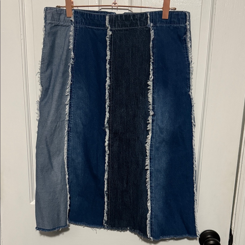 Asymmetrical Denim Skirt - Blue and Gray